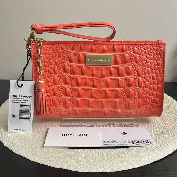 Brahmin CORAL / PEACH MEL Millie Wristlet Cosmetic - Picture 2 of 6